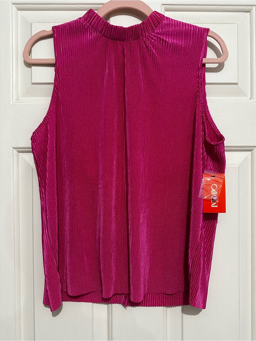 Intempo Sleeveless Pleated Mock-Neck Top - Fuchsia Pink